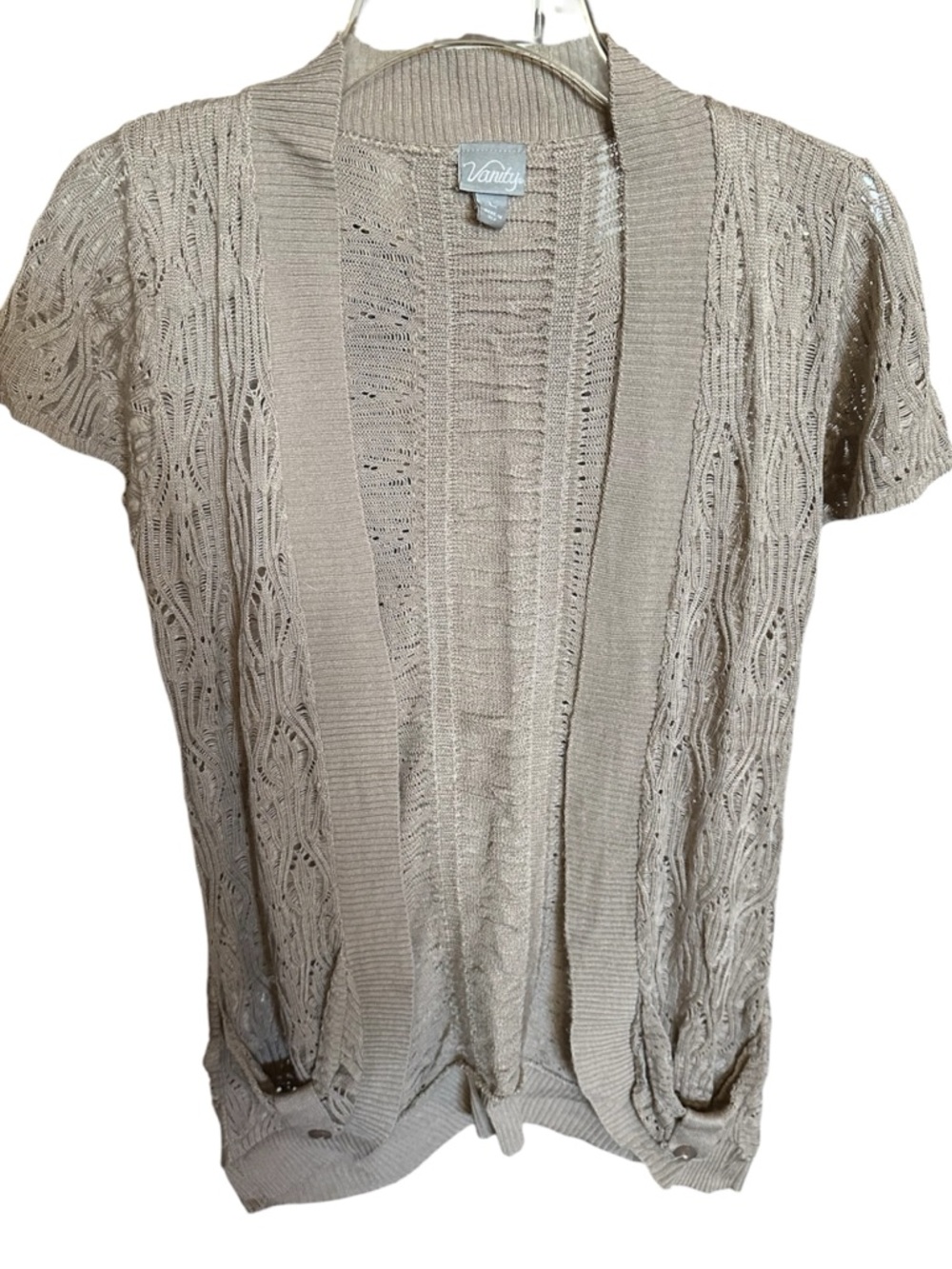 Vanity Open Front Short Sleeve Knit Cardigan - Beige NWOT L